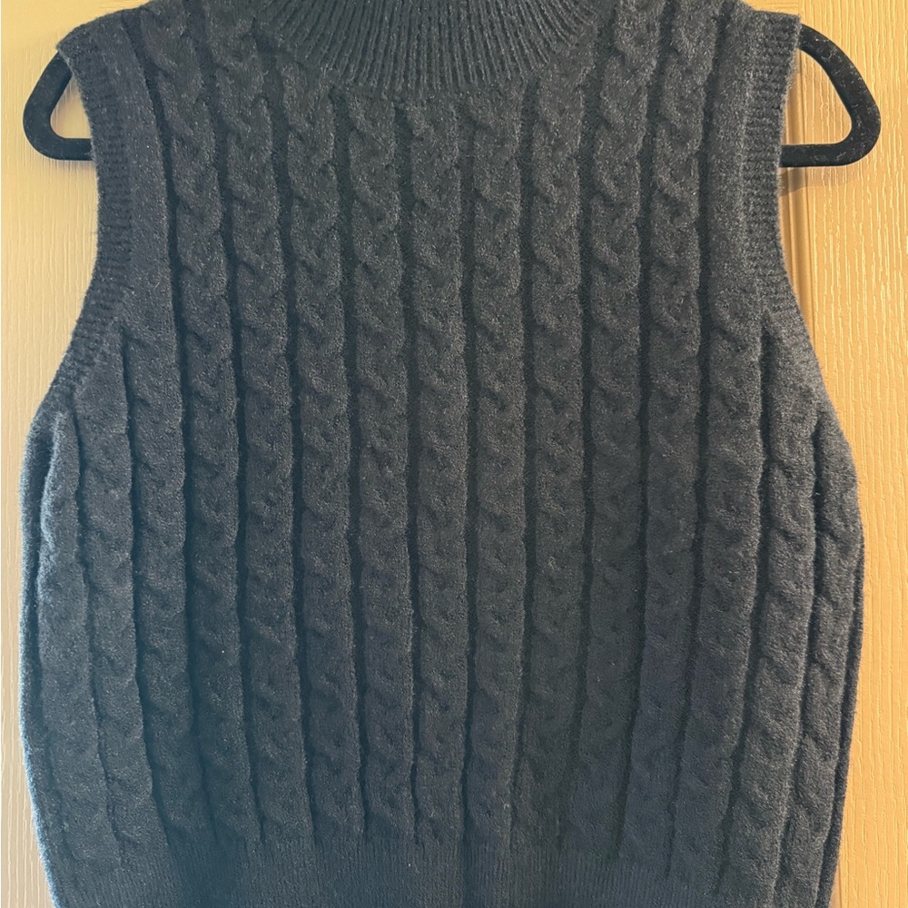 Entro Black Cable Knit Sleeveless Turtleneck Sweater